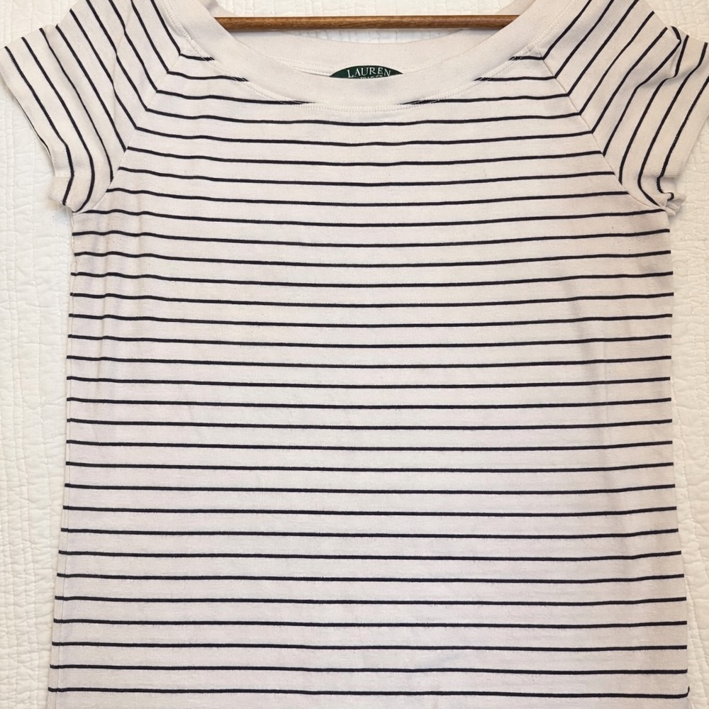 Lauren Ralph Lauren Navy and White Cotton Tee